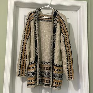 Women’s Lucky Brand Aztec Print Cardigan with Hood Sz Large